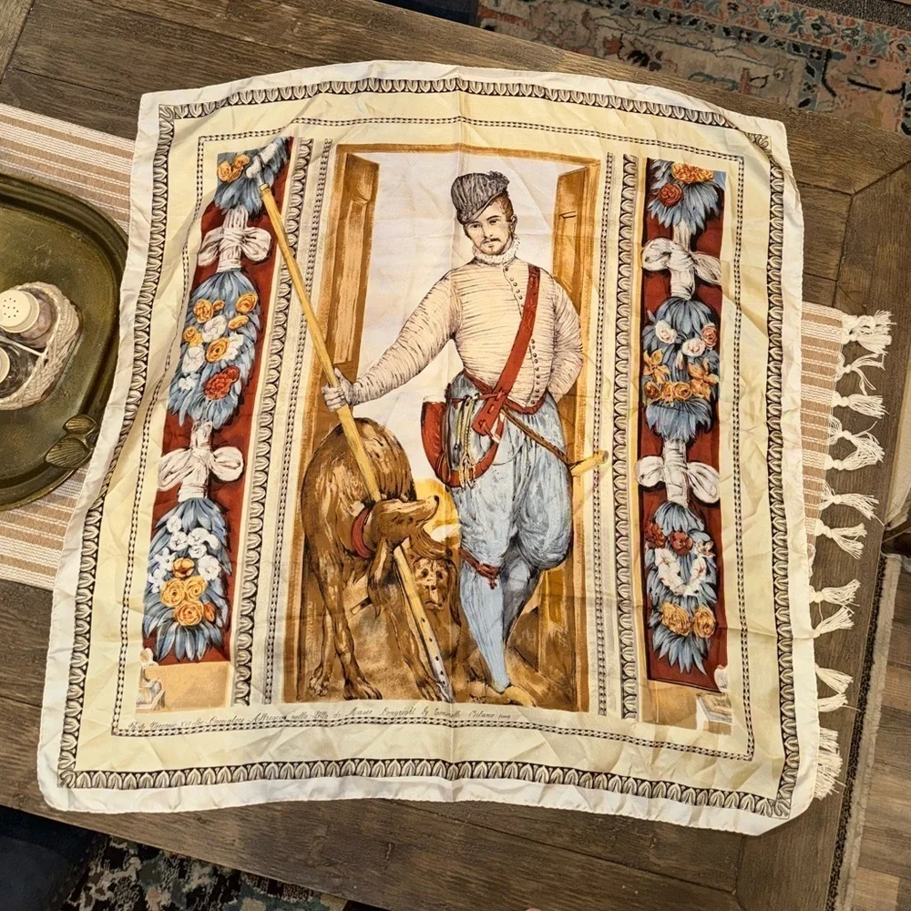 Paolo Veronesc Silk Blend Printed Neck Scarf Milano Renaissance Print 33x32”